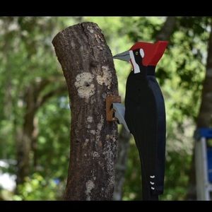 Handcrafted Woodpecker 10 1/2”x4 3/4”x1”. Black/red/white